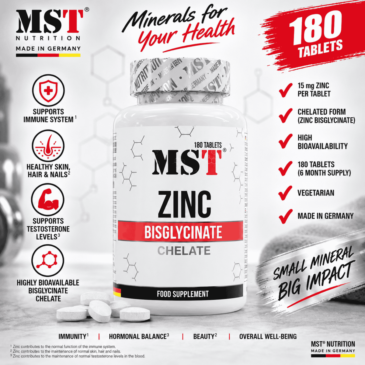 MST - Zinc Chelate Bisglycinate 180 Tabletten - SHOPOUTLET24. Der Protein und Supplement Dealer