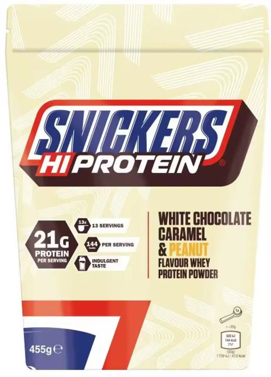 Snickers White Protein Powder 875g/455g - White Chocolate, Caramel & Peanut - SHOPOUTLET24. Der Protein und Supplement Dealer