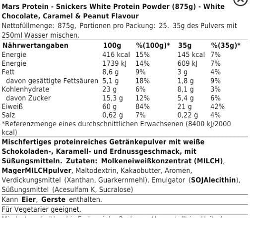 Snickers HI Protein 875g White Choc, Caramel&Peanut