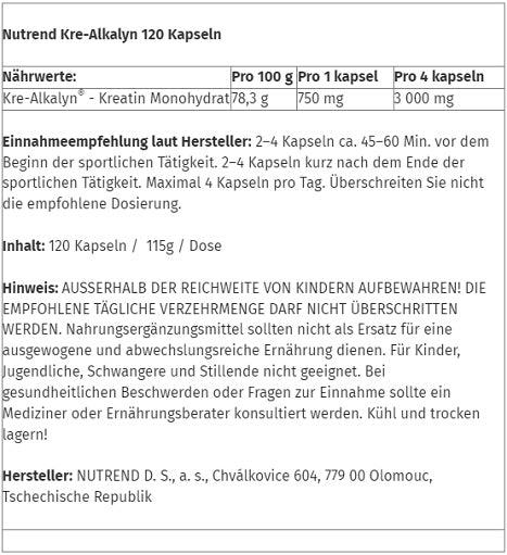 Nutrend Kre-Alkalyn 120 Caps - SHOPOUTLET24. Der Protein und Supplement Dealer