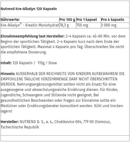 Nutrend Kre-Alkalyn 120 Caps - SHOPOUTLET24. Der Protein und Supplement Dealer
