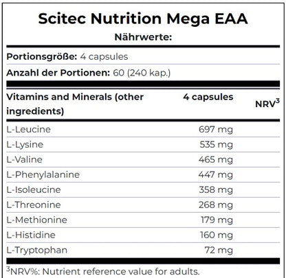 Scitec Mega EAA 240 Kapseln - SHOPOUTLET24. Der Protein und Supplement Dealer