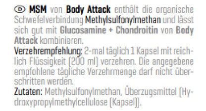 Body Attack MSM 100 Caps - SHOPOUTLET24. Der Protein und Supplement Dealer