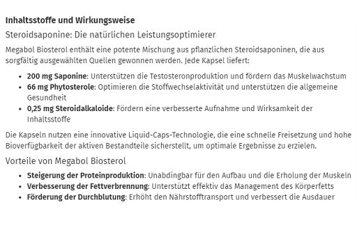 Megabol Biosterol - 30 Kapsel - SHOPOUTLET24. Der Protein und Supplement Dealer