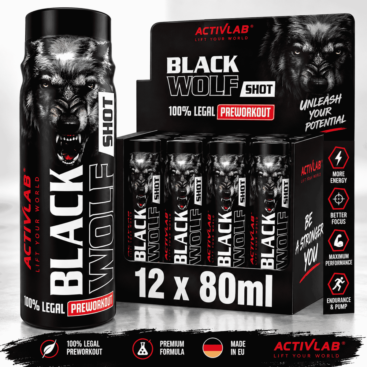Activlab Black Wolf Preworkout Shot 12 x 80ml - SHOPOUTLET24. Der Protein und Supplement Dealer