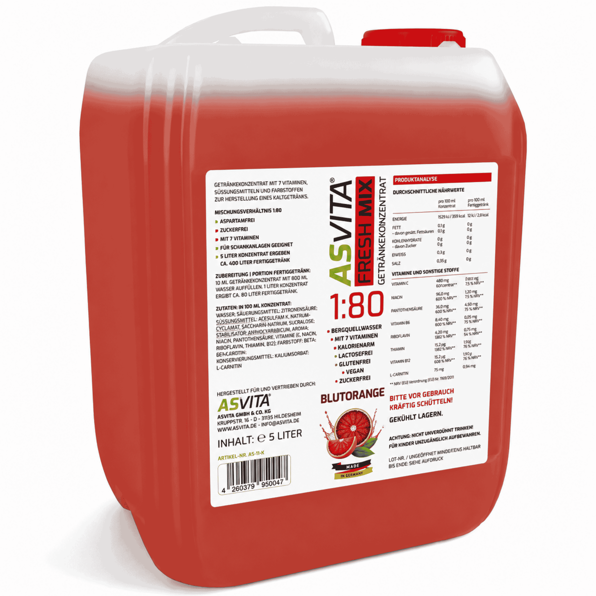 ASVita Fresh Mix Mineralgetränk 1:80 - 5L - SHOPOUTLET24. Der Protein und Supplement Dealer