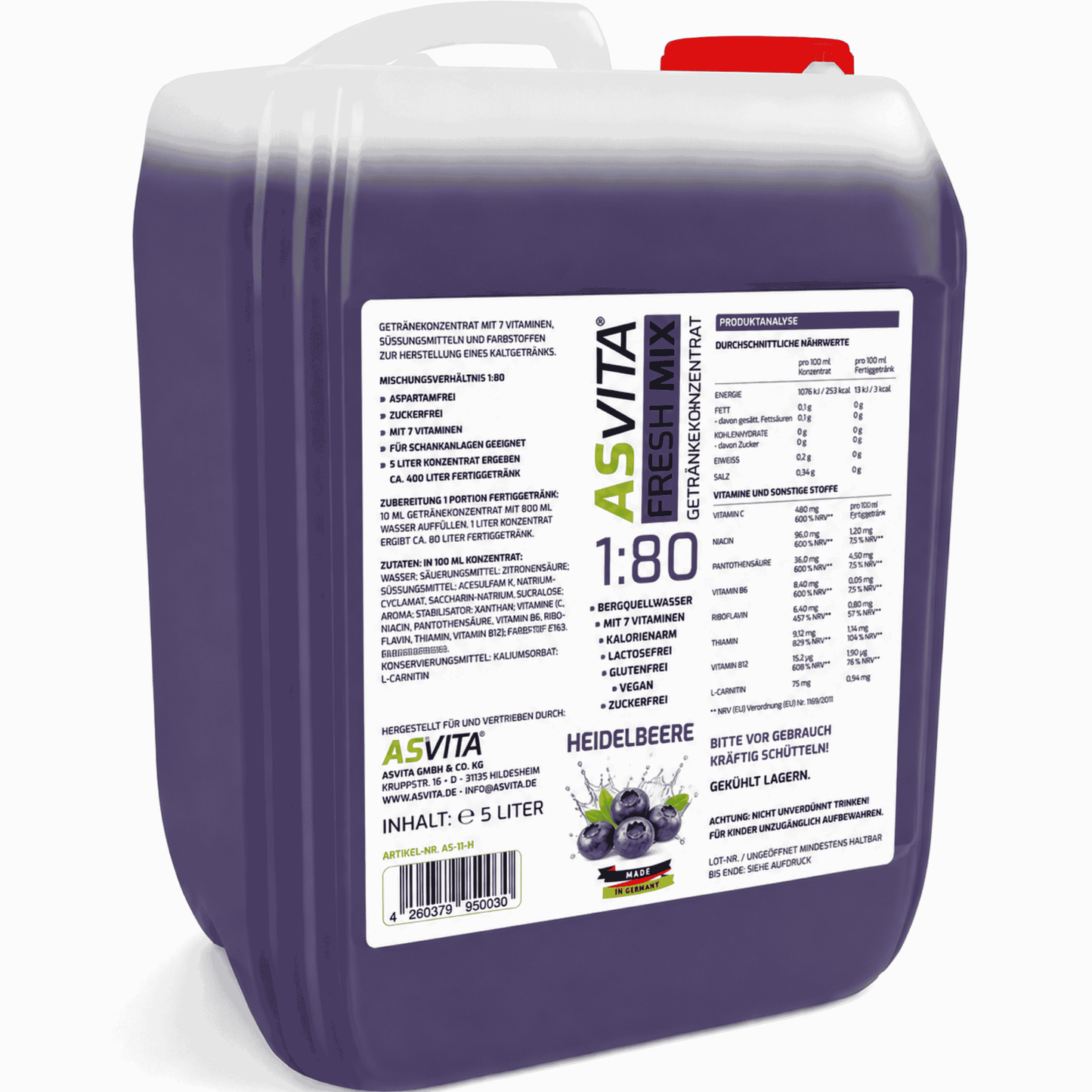 ASVita Fresh Mix Mineralgetränk 1:80 - 5L - SHOPOUTLET24. Der Protein und Supplement Dealer