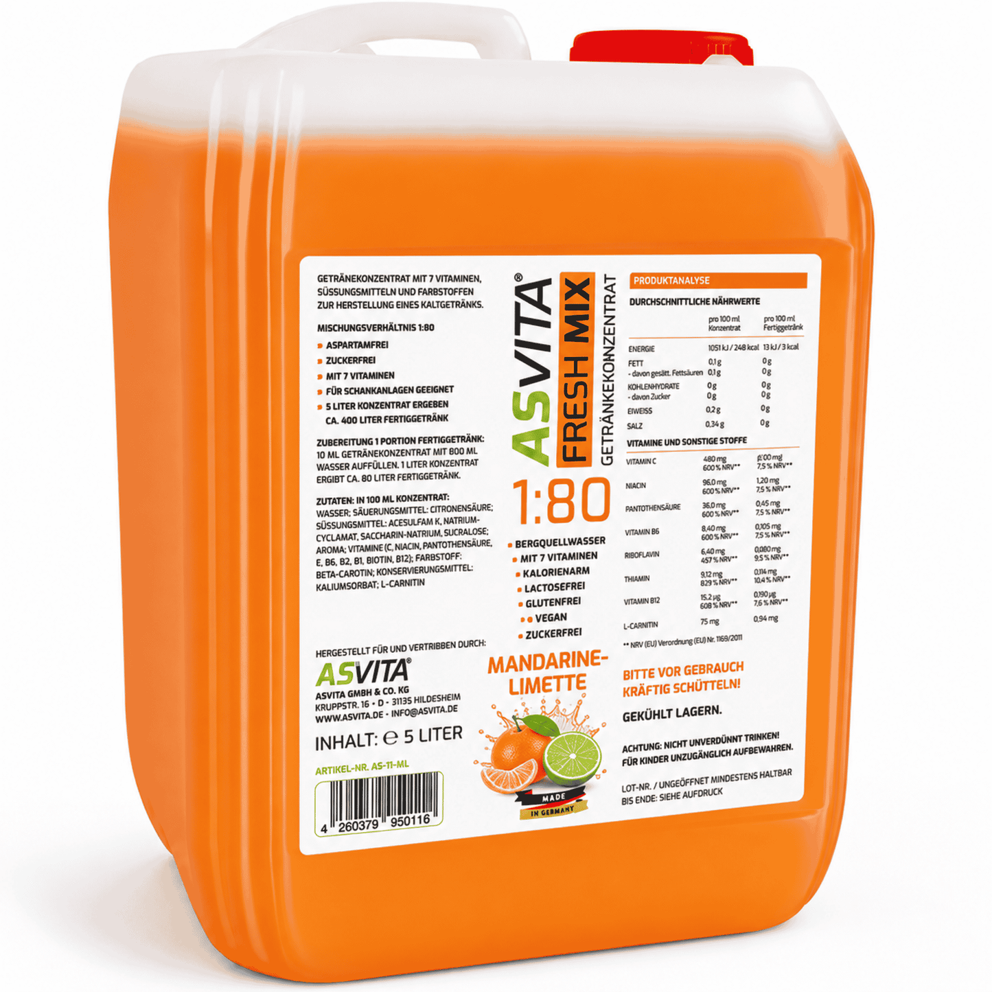 ASVita Fresh Mix Mineralgetränk 1:80 - 5L - SHOPOUTLET24. Der Protein und Supplement Dealer