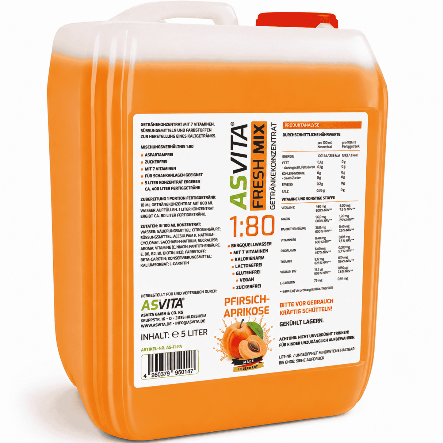 ASVita Fresh Mix Mineralgetränk 1:80 - 5L - SHOPOUTLET24. Der Protein und Supplement Dealer