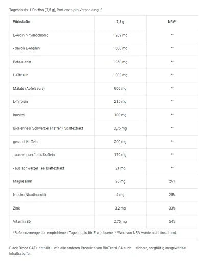 BioTech Black Blood CAF 300g (40 Serv.)