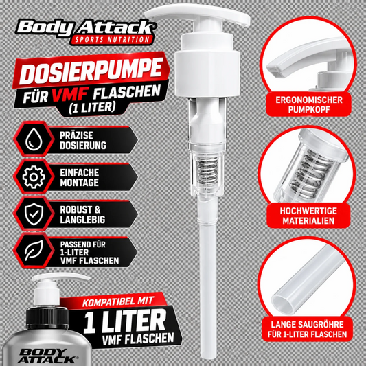 Body Attack Dosierpumpe Für Vmf Flaschen (1 Liter) - SHOPOUTLET24. Der Protein und Supplement Dealer