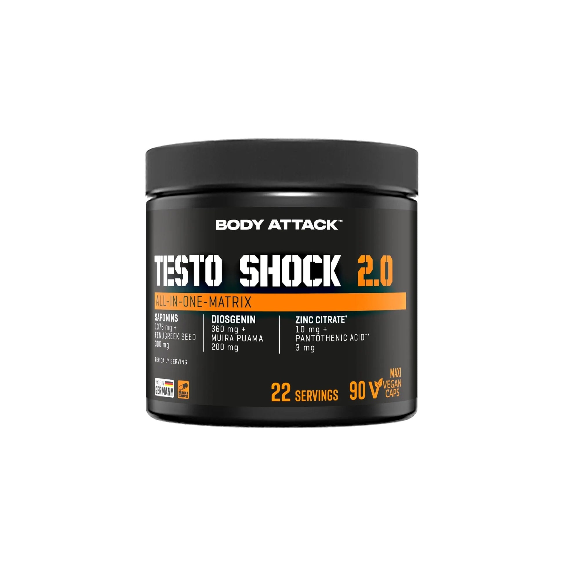 Body Attack Testo Shock 2.0 - 90 Kapsel - SHOPOUTLET24. Der Protein und Supplement Dealer