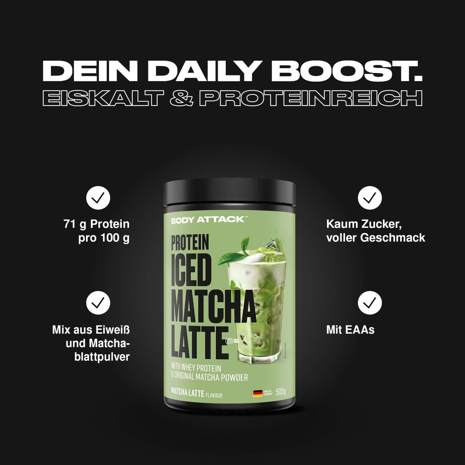 Body Attack Protein Iced Matcha Latte 500g - SHOPOUTLET24. Der Protein und Supplement Dealer