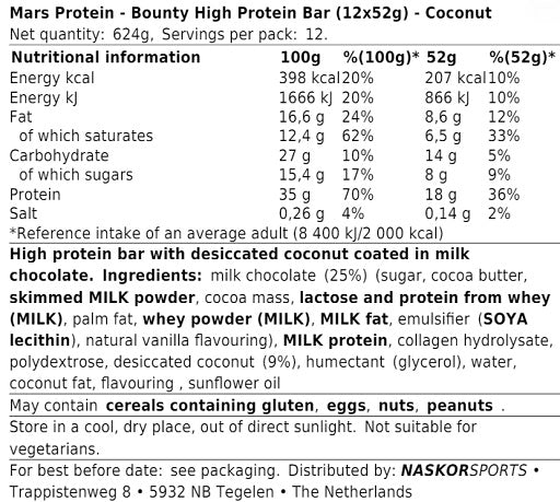 Bounty High Protein Bar (12x52g) - SHOPOUTLET24. Der Protein und Supplement Dealer