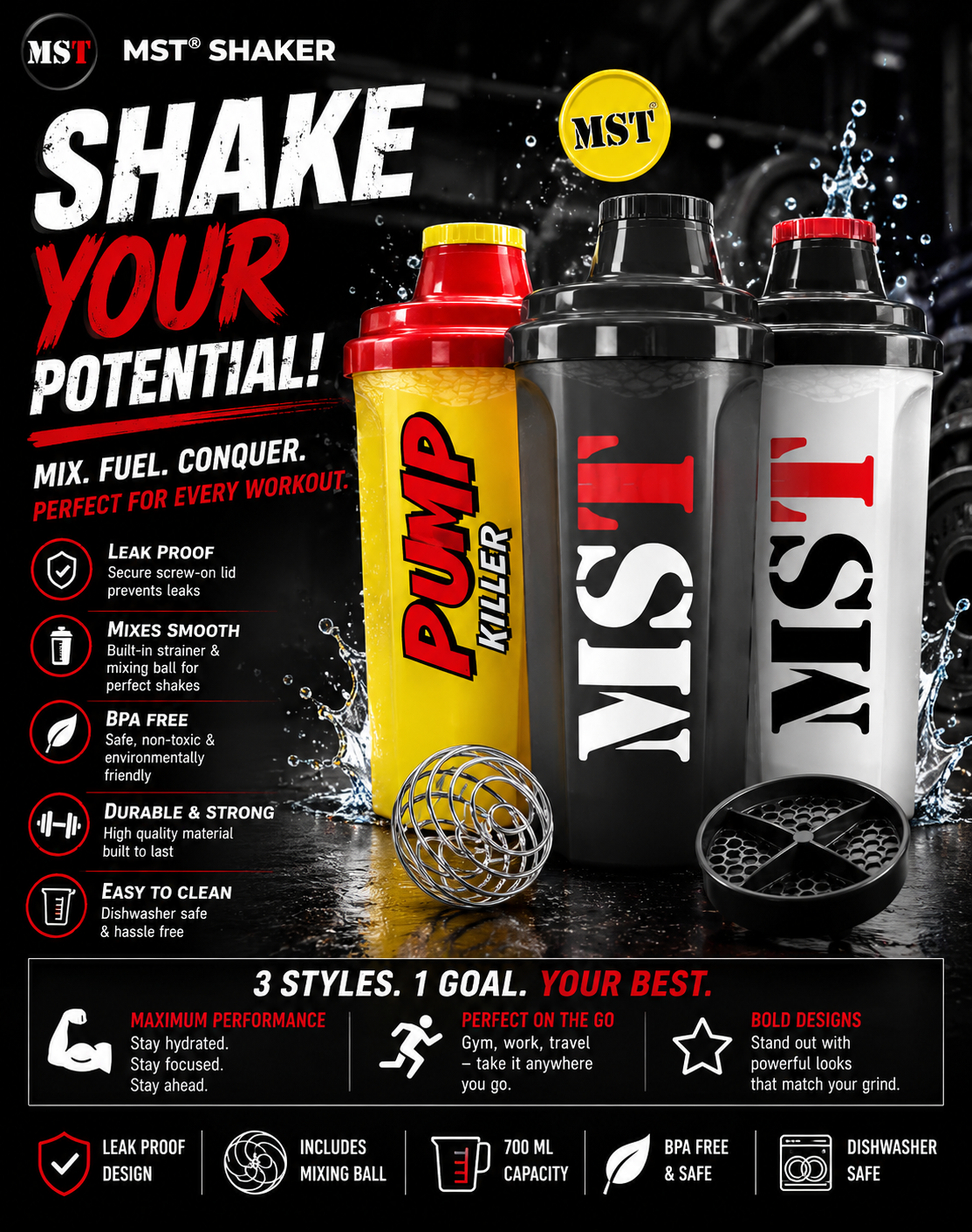 MST - Shaker 700ml - SHOPOUTLET24. Der Protein und Supplement Dealer
