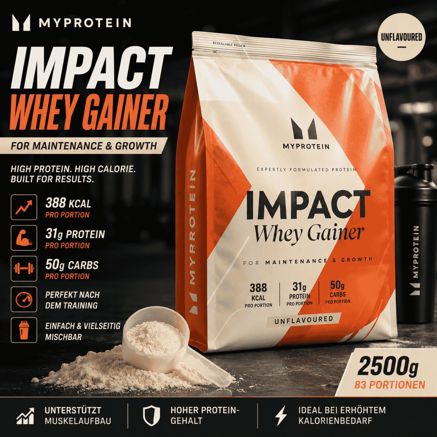 MyProtein Impact Whey Gainer 2500g Unflavoured