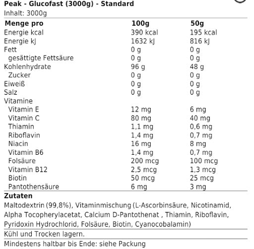 Peak Glucofast - 3000g - SHOPOUTLET24. Der Protein und Supplement Dealer