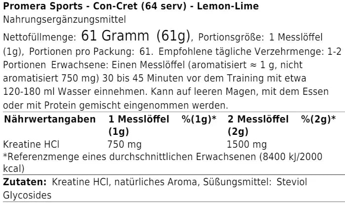 Promera Sports Con-Cret HCl 64,1g (64 Serv.) - SHOPOUTLET24. Der Protein und Supplement Dealer