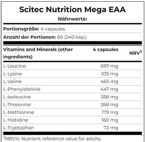 Scitec Mega EAA 240 Kapseln - SHOPOUTLET24. Der Protein und Supplement Dealer