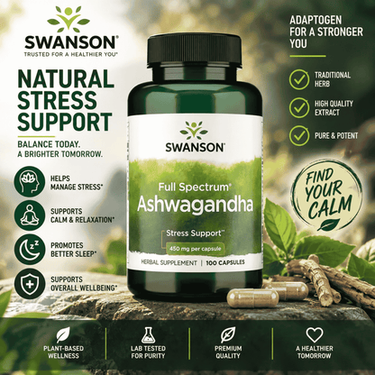 Swanson Ashwagandha Full Spectrum 450mg - 100 Kapseln