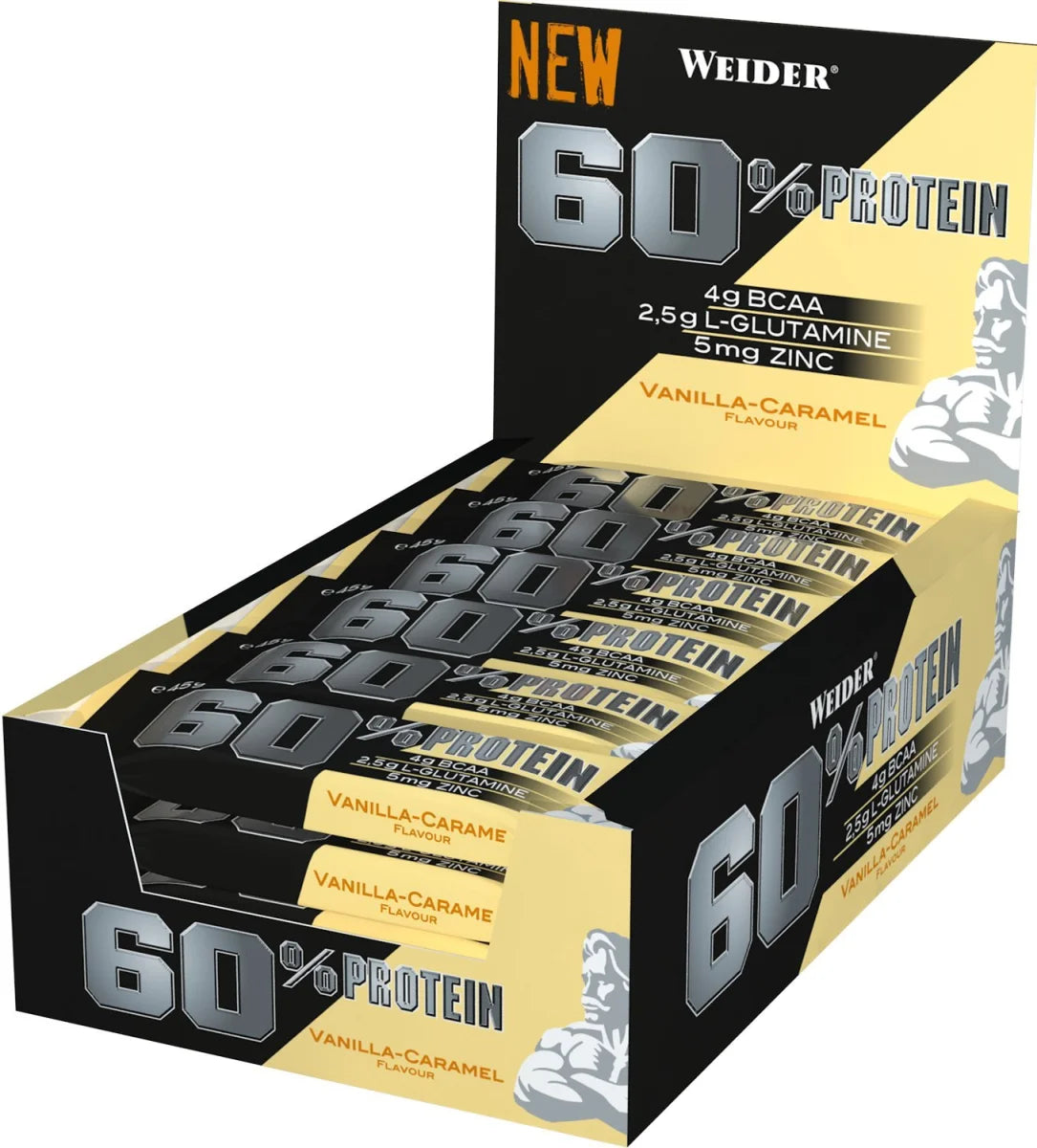 Weider 60% Protein Bar 24x45g OHNE ORIG. VERP.KARTON - SHOPOUTLET24. Der Protein und Supplement Dealer